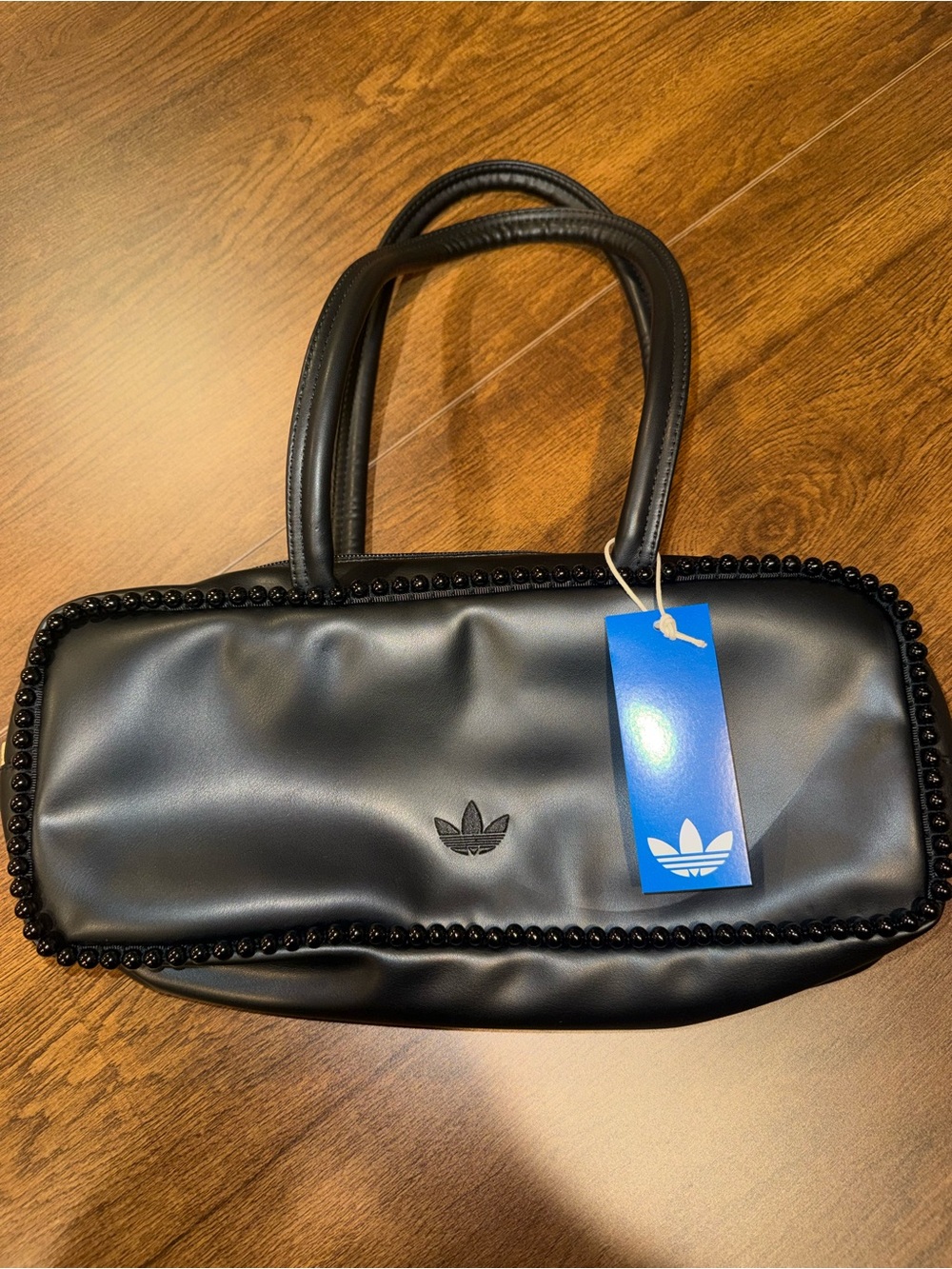 Adidas Black Beaded-Trim Shoulder Bag AIRLINER ELONGATED BAG WITH BEADS NWT - Picture 4 of 9